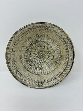 Vintage Studio Pottery Bowl Signed Incised Geometric Tribal Stoneware Art